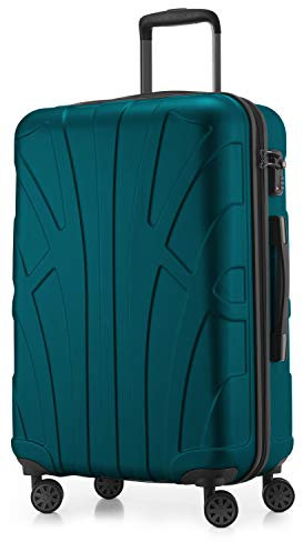 Suitline - Hartschalen-Koffer mittelgroß mit Dehnfuge Check-In Gepäck Trolley erweiterbar Rollkoffer Reisekoffer, größe M, 4 Rollen, TSA, 66 cm, 100% ABS, Farbe:Türkis
