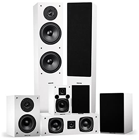 Fluance Elite High Definition Surround Sound Home Theater 7.0 Channel Speaker System including Three-way Floorstanding Towers, Center Channel, Surround and Rear Surround Speakers - White (SX70WHR)