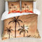 ABAKUHAUS Tropisch Bettbezugs Set Für Doppelbetten, Palms Dramatischer Himmel, Milbensicher Allergiker geeignet mit Kissenbezügen, Coral Salmon Brown