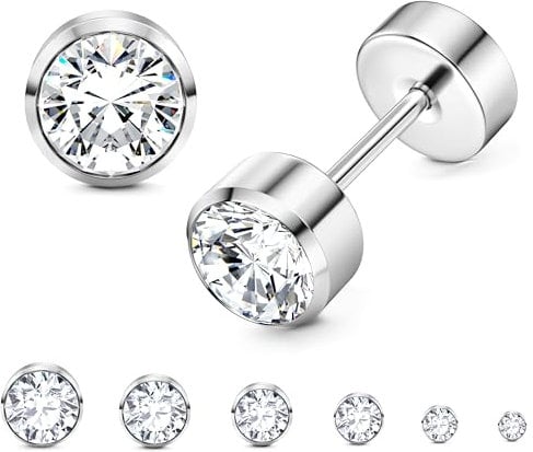 LOLIAS 6 Paare Edelstahl Ohrringe für Damen Mädchen - Knorpel Helix Ohrstecker Runde Winzige Screwback 3-8 MM für Herren