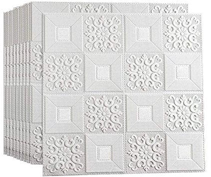 DSJMUY Wandaufkleber 70x70 cm 3D weiß Ziegel tapete, 3D wandpaneele Tapete Backstein Wandaufkleber Selbstklebende wasserdichte Wandplatte (30 STÜCKE)