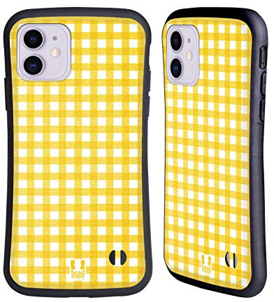 Head Case Designs Yellow Gingham-Patterns Hybrid Case Compatible With Apple iPhone 11