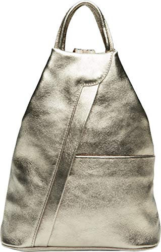 Caspar 2in1 Leder Rucksack Schultertasche Sportlich Elegante Damen Handtasche - SIGNATURE LINE - Modell No.782 - Made in Italy, Farbe:bronze, Accessoires:One Size