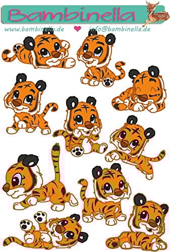 Bambinella Stickerparade – Tiger - 10 Sticker aus PVC-Folie nur für Glatte Oberflächen.