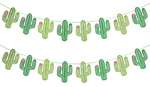 2 Stück Taco Kaktus Girlande Banner Grün Glitzer Cinco De Mayo Kaktus Banner Taco Party Banner für mexikanische Fiesta Taco Geburtstag Party Dekorationen