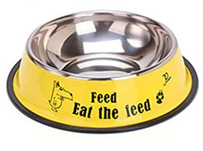 Personalised Dog Bowl Dog Bowl Yellow Pet Bowl Anti Slip Dog Bowl Stainless Steel Bowls Dish Travel Water Plate Food Feed For Pet Cat Puppy Dog Bowl 22Cm