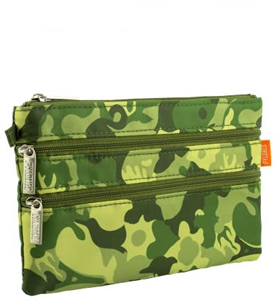 Pylones Tasche mit 3 Reißverschlüssen, Camouflage Grün, 20 x 13 x 1 cm, Polyester