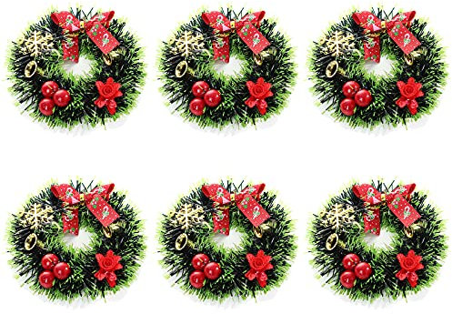 JYCAR 6 x Weihnachtskerzenringe, kleine Kerzenkränze, künstliche Beeren, schneebedeckte Tannennadeln, Kerzenkränze für Hochzeit, Tafelaufsatz, Weihnachten, Urlaub, Zuhause, Tischdekoration
