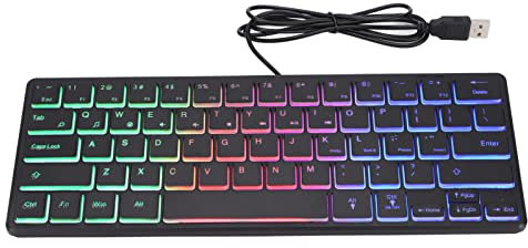 Zunate Wired Computer Keyboard, 64 Keys Basic Keyboard Mini RGB 3 Backlights Desktop Notebook Computer Ultra‑Thin Mini Typewritter Keyboard,Universal for PC Laptops