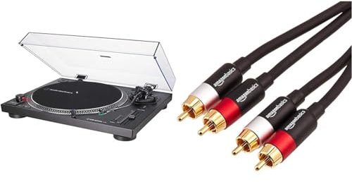 Audio-Technica LP120XUSBBK Platine Vinyle à Entraînement Direct (Analogue & USB) Noir & Amazon Basics Câble Audio RCA 2 mâles vers 2 mâles - 2.4 m, Rouge/Blanc