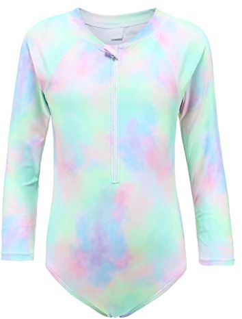 Aisyee Girls Long Sleeve Swimming Costume Kids One Piece Hawaiian Beach Swimsuit Long Sleeve Girls Swimwear Age 5-6 Years