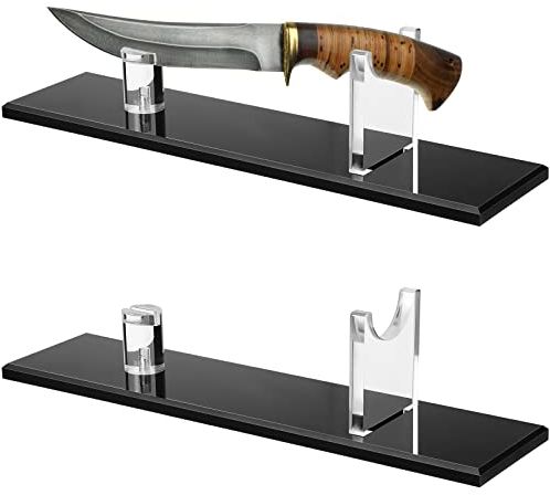 2-piece Acrylic Knife Display Stand - Fixed Blade Knife Holder for Collection Display, Rustic Cabin Home Decor(Black Base)