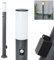 Außenwegeleuchte Caserta mit Bewegungsmelder, Steckdose, moderne Sockelleuchte aus Metall/Kunststoff in Anthrazit/Weiß, Wegeleuchte 110 cm, Gartenlampe, E27, Gartenbeleuchtung IP44, ohne Leuchtmittel