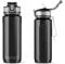 Personalised Water Bottle with Straw 800ml Water Bottle, BPA Free Leakproof Lockable Flip Lid Drink Bottle Sports Gym Hiking School Camping Office Walking (Black (Plain))