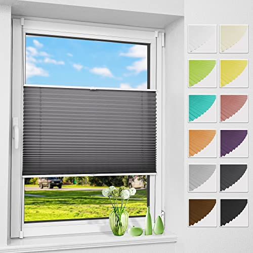 Allesin Plissee ohne Bohren Plissees Klemmfix Anthrazit 40x140cm(BxH), Plisseerollo Faltrollo mit Klemmträger, Jalousie Rollos für Fenster und Tür, Sichtschutz und Sonnenschutz