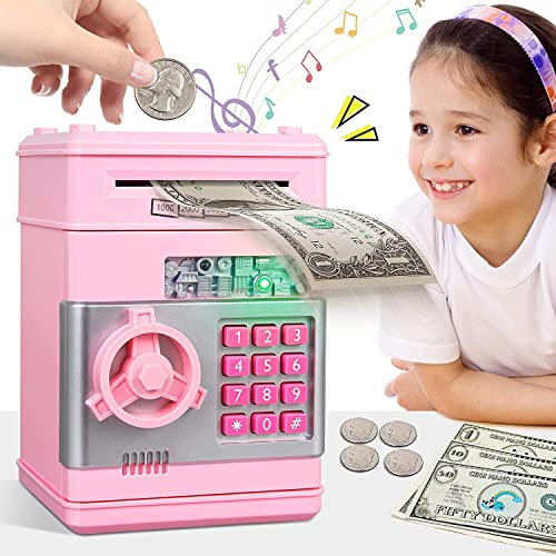 LULULIA Toys for 6 7 8 9 10 Year Old Girls Gifts, Piggy Bank for Girl Toys Age 5 6 7, Money Box for Kids Pink Money Tin Girl Stuff, Christmas Birthday Gifts for 6 7 8 Year Old Girls