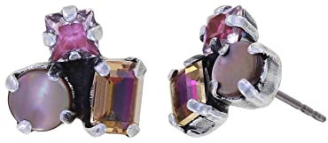 Konplott: Ohrstecker Sea Breeze pink/brown, edler dreifacher Kristall-Muschel-Ohrstecker in rosa, für Damen/Frauen