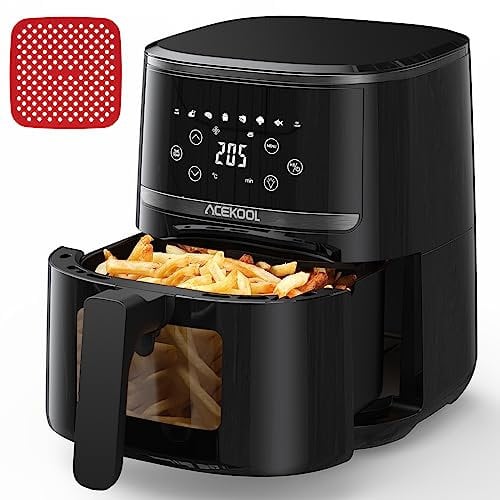 Acekool Air Fryer 4.5L with Silicone Liner and Rapid Air Circulation,Air Fryers with Oil Free Touch Screen Low Noise Dishwasher Safe,Timer & Temperature Control
