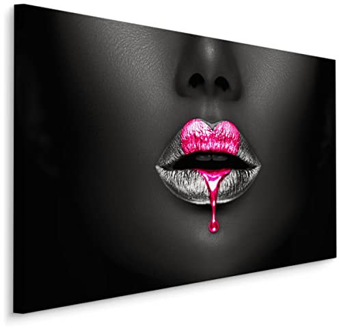 Muralo - Leinwandbild Gesicht Frau Silberrosa Lippen Aufhängefertig - Wandbild Kunstdruck für Wohnzimmer Schlafzimmer Büro Wanddeko Modern Vintage Glamour Loft Stil 120 cm x 80 cm