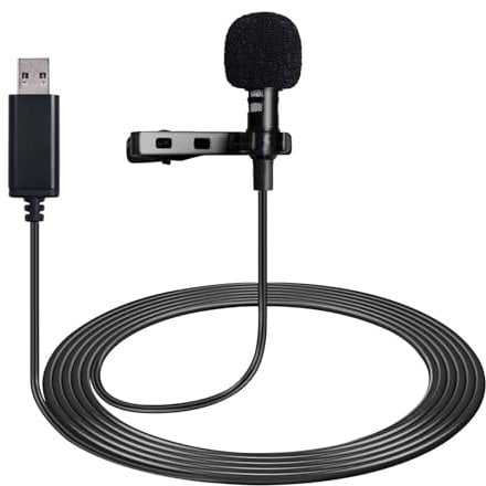 MICMXMO Microfono USB Lavalier con clip per laptop, computer, PC, conferenze in streaming, interviste, canto online, Skype, MSN, registrazione audio video
