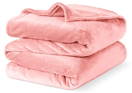 LIVIVO Flannel Fleece Blanket- Super Soft Cosy Cuddly Sofa Throw - Perfect For Bed, Sofa, Travel, Picnic & Camping - Single/Double/King (Blush Pink, King (U.K. Standard))