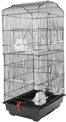 Voliere, Vogelkäfig auf Rollen, Design, Haus, Sitzstangen, Türen, herausnehmbare Fäkalienten, Metall, Haustierprodukte, Käfig, mit Aufbewahrung (46 x 36 x 92 cm, schwarz)