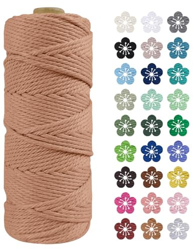 LEREATI Makramee Garn 2mm x 100m Baumwollkordel Natur Baumwollseil Farbig Baumwollgarn, Macrame Cord 2mm für DIY Geflochten, Makramee Deko, Hängepflanze, Wandbehang, Vorhang (Aprikose)