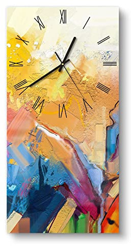 DEQORI Glasuhr | horizontal 30x60 cm | Motiv Farbenreiches Ölgemälde | große XXL Design Uhr aus Glas | leise Wanduhr für Wohnzimmer & Küche | Moderne Hingucker Uhr für die Wand