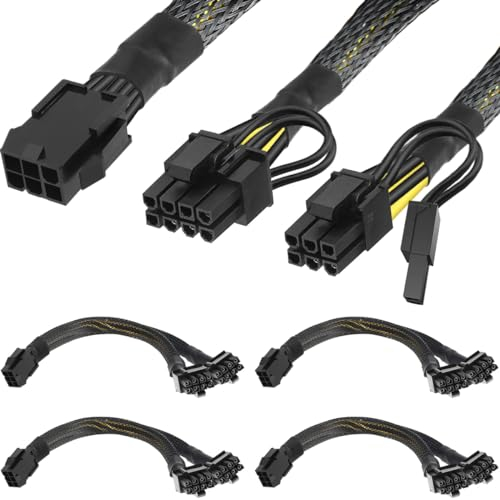 Xiatiaosann GPU VGA 6 Pin PCIE Splitter to 2X 8Pin(6+2) Power Cable 18AWG PCI Express Graphics Video Card, 6Pin Female to 2X 8Pin Male Adapter Sleeved Extension Cord, 12 inch/30cm, 4 PCS