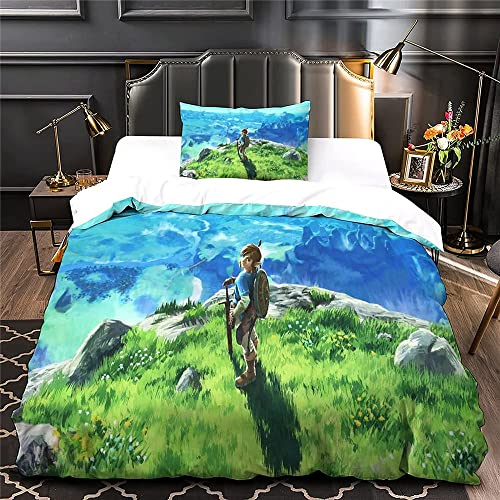 FIKUP Zelda Bettwäsche-Sets Mit Kissenbezug,Kinderbettwäsche Microfaser 3D Bettwäsche,Bettbezug+Kissenbezug 80x80cm,bettwäsche Jungen (C,155x220/80x80cm)