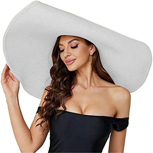 SRTUMEY Chapeau de paille surdimensionné pour femme, visière à large bord, chapeau de paille surdimensionné de 70 cm de diamètre, chapeau de paille respirant et coupe-vent, chapeau de soleil pliable,
