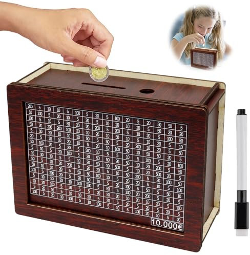 Spardose aus Holz, Sparschwein, Sparbox, Retro Sparbüchse Aufbewahrungsbox, Wiederverwendbare Spardose mit Zähler, Hilft Kindern Die Gewohnheit Zum Sparen, Spardosen für Erwachsene und Kinder(10000€)