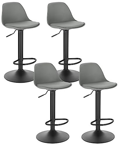 EUGAD Barhocker 4er Set Gepolsterter Drehhocker mit Luftheber-Design, Kunstleder Barstuhl mit Lehne Küchen, Höhenverstellbar, Grau, 0650BY-4