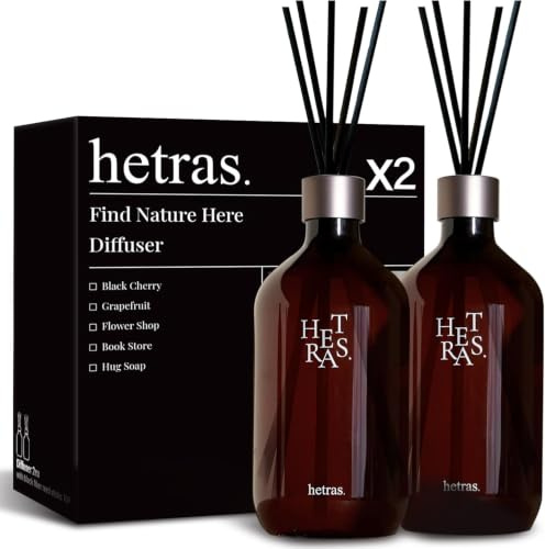 HETRAS. Premium Schilfrohrdiffusor - Set mit 2 x 479.1 g (1000 ml) große Kapazität | Duftöl Diffusor & Sticks für Zuhause & Büro & Badezimmer Dekor - Geschenke für einen geliebten Menschen (weißes