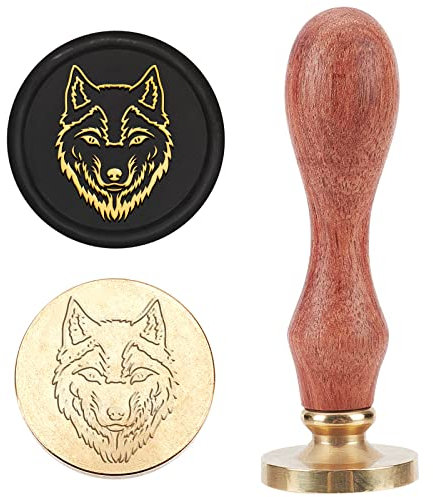 MAYJOYDIY Wolf Wachssiegelstempel Tiermuster Siegelwachsstempel 25mm Messingsiegelkopf Ersatz Tragbar Ideal Für Umschläge Einladungen Postkarten Weinverpackung Geschenkpapier