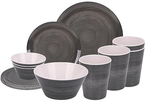 Neel Blue 16-Piece Dinnerware Set Melamine Plates, Dessert Plates, Bowls & Cups Dining Tableware Reusable Dinnerware Set for Indoor, Outdoor, Picnic & Camping, Service for 4, Swirl Design