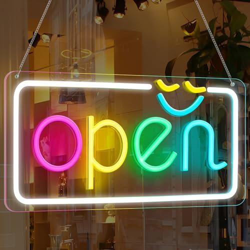 Open Signs for Business, LED Neon Open Sign, 15.7x7.9 Bright Electric Light Up Colorfull Open Sign with UL Adapter for Store Window Door Coffee Shop Florist Bar Salon Restaurant