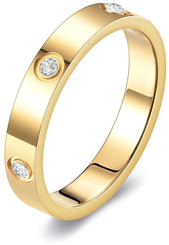 Tidefire Edelstahl Liebe Freundschaft Ring Edelstahl Titanium Stahl Ring Cubic Zirkonia Ring für Herren Damen (Gold 4-7)