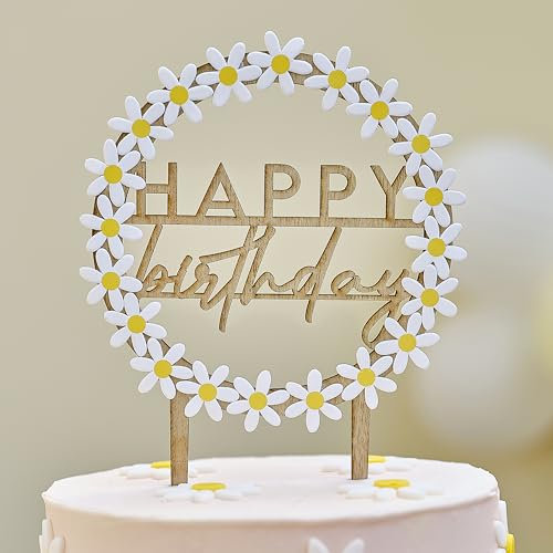 Ginger Ray Décoration de gâteau d'anniversaire avec marguerites en papier et pics en bois 17,8 cm, pastel