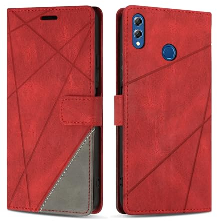 SONWO Coque pour Honor 8X / Honor 9X Lite, Protection Housse Etui en Cuir PU Portefeuille avec Emplacements Cartes et Fonction Support pour Honor 8X / Honor 9X Lite, Rouge