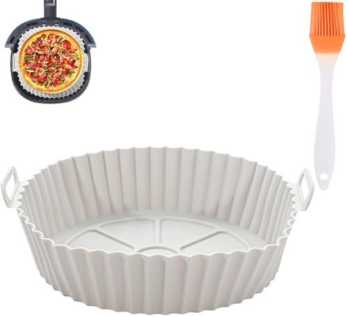 Moule en silicone pour friteuse à air chaud, 20 cm, doublure en silicone, accessoire Airfryer en silicone, avec pinceau à pâtisserie, réutilisable, convient pour Ninja Tefal Cosori