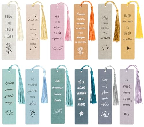 Spanisch 12 Stück Inspirierend Papier Lesezeichen ermutigende Sprüche Bookmarks Positive Zitate Geschenke zum Geburtstag Abitur Prüfung Jugendweihe Einschulung für Schüler Lehrer beste Freundin