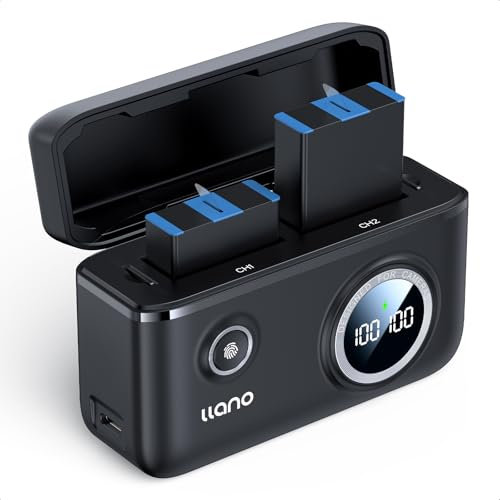 llano 2 Packs 1730mAh Battery for GoPro 11 and 18W Fast Dual Charger, Compatible with GoPro HERO 12/11/10/9 Action Camera, with Smart Battery Level Display, Magnetic Snap Cover