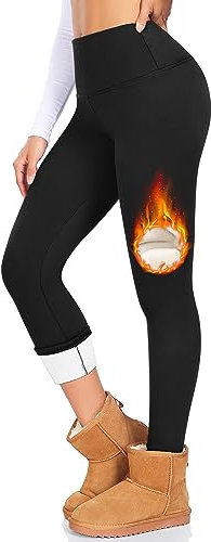 ACTINPUT Thermo Leggings Damen mit Innenfleece High Waist Gefüttert Leggins Lang Winter Warme Sportleggins Strumpfhosen Yogahose Laufhose Sporthose（Schwarz，XL）