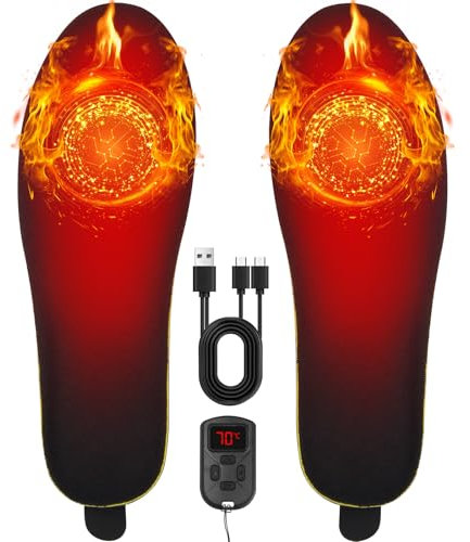 Heated Insoles 2600mAh for Men Women, Rechargeable Foot Warmer with Remote Control Heating Insoles, 3 Heating Settings Winter Electric Heated Shoe Insoles