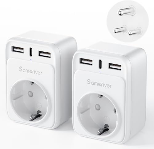 Adaptateur de Voyage Adaptateur Inde Adaptateur de Voyage Prise Allemagne avec 2 Prises USB 1USB C (3A) Type D pour Sri Lanka, Inde, Népal Chargeur Mural Station de Charge (2 pièces)
