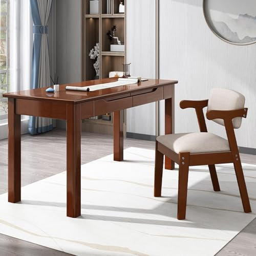 Escritorio de madera de roble macizo con 2 cajones, moderno escritorio para oficina en casa (acabado de nogal de 47 pulgadas)