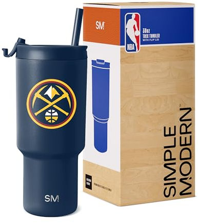 Simple Modern Denver Nuggets, offizielles Lizenzprodukt, NBA Denver Nuggets, 880 ml, Trinkbecher mit Klappdeckel und Strohhalmen, isolierter Becher, Geschenk für Männer und Frauen, Trek-Kollektion,
