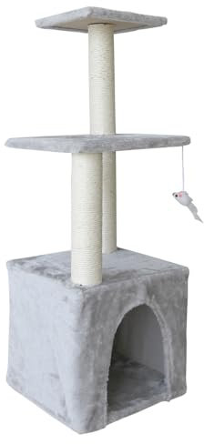 Unibos | 90cm Multi-Level Stable Cat Tree With House, Scratching Post for Indoor Cats, Climbing, Playing and Relaxation - Grey