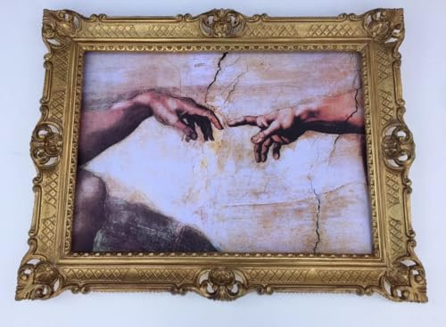 Pintici Bild mit Rahmen Michelangelo DIE ERSCHAFFUNG ADAMS Hand Gemälde 90x70 Ikonen